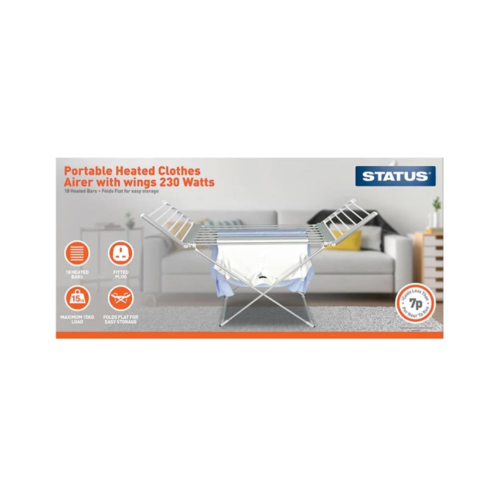 Status portable heated 2024 clothes airer with wings